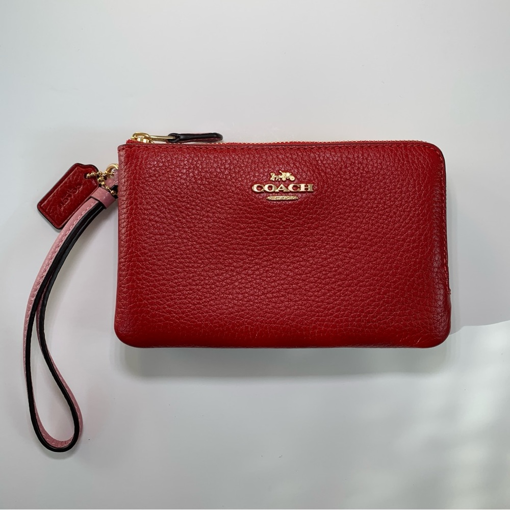 Coach Double Corner Zip Wristlet In Colorblock - 1941 Red & Chalk